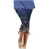 Summer Savings Clearance Pants! KUNPENG Women Casual Prints Cycling Short Elastic Blue L