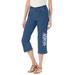 Plus Size Women's Capri Stretch Jean by Woman Within in Medium Stonewash Floral Embroidery (Size 18 W)