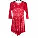 Free People Dresses | Free People Floral Mesh Lace Dress Red Sz 0 Eyelash Scallop Trim 3/4 Sleeve Boho | Color: Red/White | Size: 0