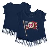 Girls Youth Tiny Turnip Navy Washington Nationals Baseball Flag Fringe T-Shirt