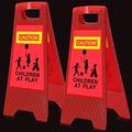 2 Pieces Reflective Kids Playing Sign for Street Slow Down Kids at Play Sign Double Sided 24 Inch Portable Handle Children at Play Warning Board Safety Signs Neighborhood School Park Sidewalk (Red)