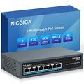 NICGIGA 8 Port Gigabit PoE Switch with 8 Port PoE+ @120W, Sturdy Metal Fanless Housing for Desktop/Wall/19 inch Rack Mount, Plug and Play, Unmanaged Power Over Ethernet Switch