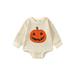 Amuver Newborn Baby Halloween Romper Long Sleeve Pumpkin Print Waffle Knit Bodysuit Fall Clothes