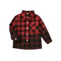 Eyicmarn Kid Boy Girl Autumn Winter Coat Gradient Plaid Print Long Sleeve Lapel Jacket Button Closure Shirt