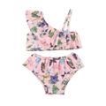 Girls 2 Piece Swimsuit Outfits Strap Floral Print Ruched Bikini Bathing Suit Size 3 Years-3 Years