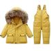 FRSASU Clearance Winter Baby Boys Girls Polka Dot Printing Thickened Down Jacket Strap Pants Two-piece Suit Yellow 2-3 Years