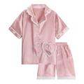 BULLPIANO Little Girls Short Satin Silk Pajamas Set Princess Lace Pjs Toddler Kids 2 Piece Sleepwear Button-Down Loungewear