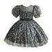 TAIAOJING Baby Girls Short Sleeve Dress Toddler Kids Ruffle Lace Pageant Party Wedding Sequin Sparkling Tulle Dress Short Sleeve Princess Dresses For 4-5 Years