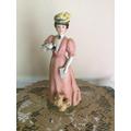 Lady Figurine Charming Vintage Victorian Lady Holding Binoculars Standing Next To Little Brown Dog Great Gift Idea