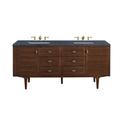 "Amberly 72"" Double Vanity, Mid-Century Walnut w/ 3CM Charcoal Soapstone Top - James Martin 670-V72-WLT-3CSP"