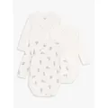 Petit Bateau Baby Rabbit Star and Plain Long Sleeve Bodysuit, Pack of 3, Cream/Multi