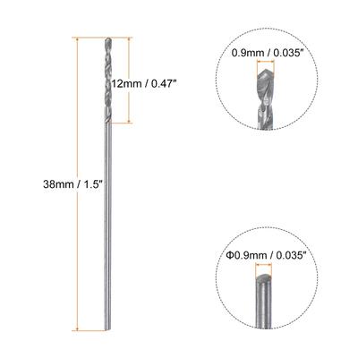 2pcs 0.5mm C3/K10 Tungsten Carbide Precision Straight Shank Twist Drill Bit - Silver Tone