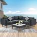 4-Piece Outdoor Furniture Set, Wicker Sectional Sofa Set with Pillows, L-shape Sofa Set Conversation Set with Coffee Table