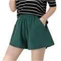 Women s Plus Size Shorts Summer Short Pants Wide Leg Baggy Loose Solid Color Elastic High Waisted Cotton Linen Slacks (XL Green-A)