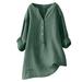 kakina CMSX Bohemian Womens Tops V-Neck 3/4 Sleeve Loose Button Cotton Linen Tunic Shirts Summer Shirts Blouse Print T-Shirt Blouse Green S