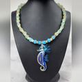 Anthropologie Jewelry | Lampwork Seahorse With Aquamarine & Shells Necklace | Color: Blue/Tan | Size: 18"