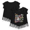 Girls Youth Tiny Turnip Black Colorado Rockies Peace Love Baseball Fringe T-Shirt