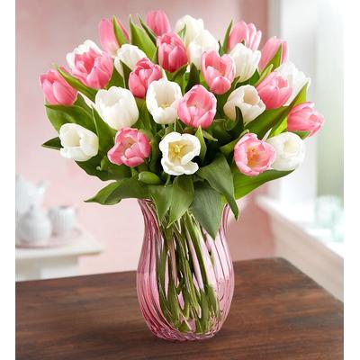1-800-Flowers Seasonal Gift Delivery Sweet Spring Tulip Bouquet 30 Stems W/ Pink Vase