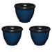 Southern Patio Heritage Outdoor Round Glossy Resin Planter Blue (3 Pack)