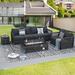 NICESOUL 8 Pieces PE Wicker Heated Patio Furniture Sectional High Back Ultra Thick Cushion Sofa Set with Fire Pit Table