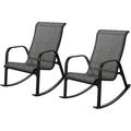 Grand Patio Outdoor Adult Rocking Chair Set of 2 for Porch All-Weather Steel Rocker Lounge Chair for Patio Balcony Garden Deck Backyard Black
