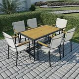 7 Piece Patio Dining Table Set SYNGAR Outdoor Counter Height Dining Set for 6 Dining Table and Chairs Set with Cushions for Outside All Weather Wicker Furniture Set for Yard Garden Poolside D7339