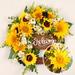 Artificial Sunflower Wreath Gifts for Woman Spring Summer Green Leaves Linen Ribbon for Home Farmhouse Wall Home Decor with Wooden Welcome Sign Thanksgiving Front Door Wreath