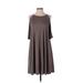 Victoria + Sophia Casual Dress - A-Line Crew Neck 3/4 sleeves: Brown Print Dresses - Women's Size Small