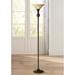 Regency Hill Restoration Bronze 70" Amber Glass Torchiere Floor Lamp