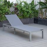 LeisureMod Marlin Patio Chaise Lounge Chair With Grey Aluminum Frame