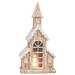 19.5" Brown and White Christmas Light Up Snowy Steeple Tabletop Decoration