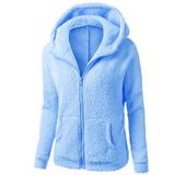 Dtydtpe Sweaters for Women Hooded Sweater Coat Winter Warm Wool Zipper Coat Cotton Coat Outwear Womens Long Sleeve Tops Womens Sweaters