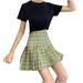 iOPQO Fall Dresses For Women 2022 Fashion Women Plaid Pleated A-Line Skirt Anti-Burnout High Waist Short Skirt Women s Casual Dress Green Xl