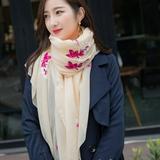 rygai Women Ethnic Cotton Linen Embroidered Flower Scarf Soft Wrap Cover Up Cape Shawl