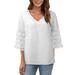 XINSHIDE Blouses Women Cutout V Neck Three Quarter Sleeve Top Shirt Loose Shirt Cutout T Shirt Tunic Top Elegant Shirt Women Tops And Bloues