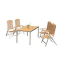 Merxx Keros Set 5tlg., 4 Klappsessel, 1 Tisch 150 x 90 cm, Edelstahl/Akazienholz