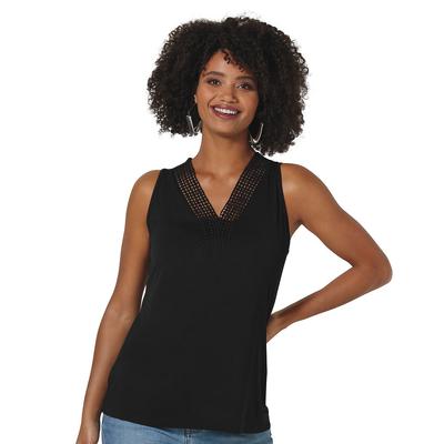 Masseys Crochet V-Neck Tank Top (Size 1X) Black, Viscose,Spandex