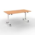 Table mobile rabattable - L.160 x P.80 cm - Plateau Hêtre - Pieds Blanc