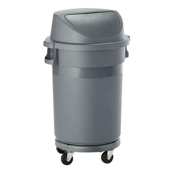 WAS Abfallbehälter mit Transporttrolley und Pushdeckel 80 Liter Ø 41 cm grün Image