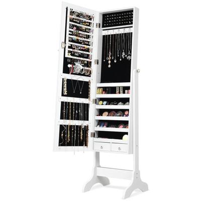 Costway Lockable Mirrored Jewelry Cabinet Armoire ...