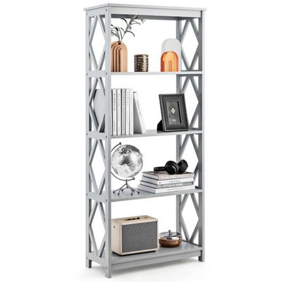Costway 5-Tier Modern Freestanding Bookcase with O...