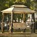 Outdoor Double Roof Soft Canopy Gazebo with Convertible Swing Bench 8.9 Ft. W x 5.9 Ft. D