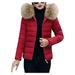 iOPQO Winter Coats for Women Thick Wool Large Slim Collar Cotton Padded Warm Coat Crop Tops Puffer Jacket Womens Womens Tops Fall 2023 Wine XL