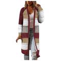 Wendunide 2024 Clearance Sales Cardigan for Women Women Cardigan Comfy Stylish Stitching Long Sleeve Sweater Casual Long Cardigan Womens Cardigan Red L