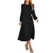 iOPQO long sleeve dress for women Womens Solid Color Long Sleeve Bow Vintage Dress Women s Casual Dress Black XXL