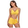 KaLI_store Two Piece Swimsuit for Women Bikini Set for Women Two Piece Swimsuit Bandeau Top Back Tie Mid Waisted Bottom with Removable Shoulder Straps Yellow S