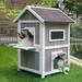 Pefilos 37 2-Story Cat House for Outdoor Cats Weatherproof Cat Shelter with Escape Door Wood Cat Condo for 3 Adult Cats Gray