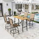 Sophia & William 5 Piece Patio Bar Set Outdoor Furniture Set with Padded Textilene Swivel Stools & Height Table Brown