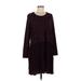 LOGO by Lori Goldstein Casual Dress - Mini Scoop Neck Long sleeves: Burgundy Print Dresses - Women's Size Medium