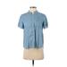 Vince Camuto Short Sleeve Button Down Shirt: Blue Tops - Women's Size X-Small